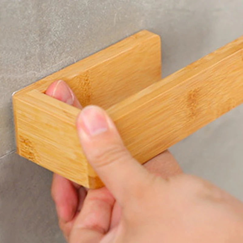 Porte-serviettes mural en bambou – Rangement naturel sans perçage